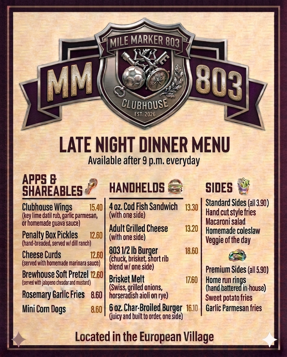 Late Night Dinner Menu